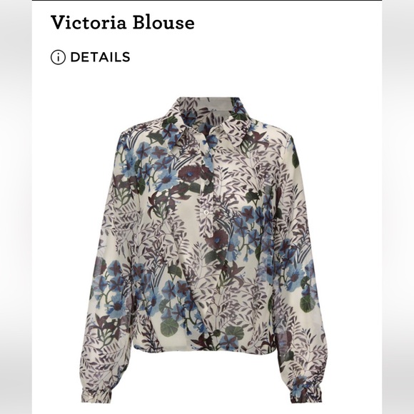 CAbi Tops - CAbi Victoria Floral Blouse - Blue, Purple, Green, and Cream